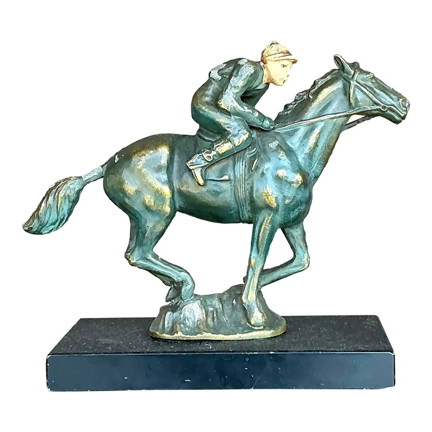 Vintage Boho Patinated Brass Horse and Rider — additional photo 4