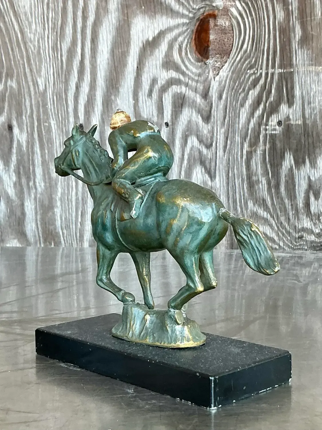 Vintage Boho Patinated Brass Horse and Rider — additional photo 5