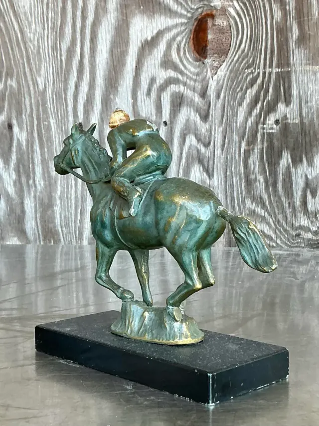 Vintage Boho Patinated Brass Horse and Rider — additional photo 5