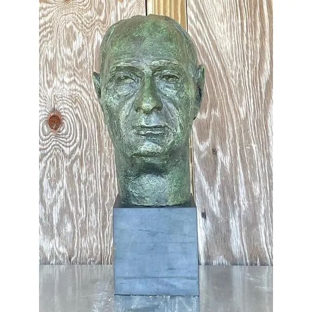 Vintage Boho Patinated Bronze Bust of Man — additional photo 2