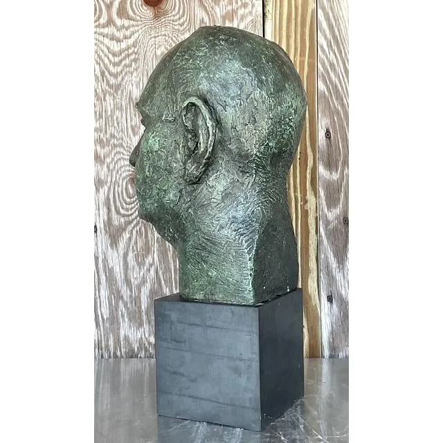 Vintage Boho Patinated Bronze Bust of Man — additional photo 3