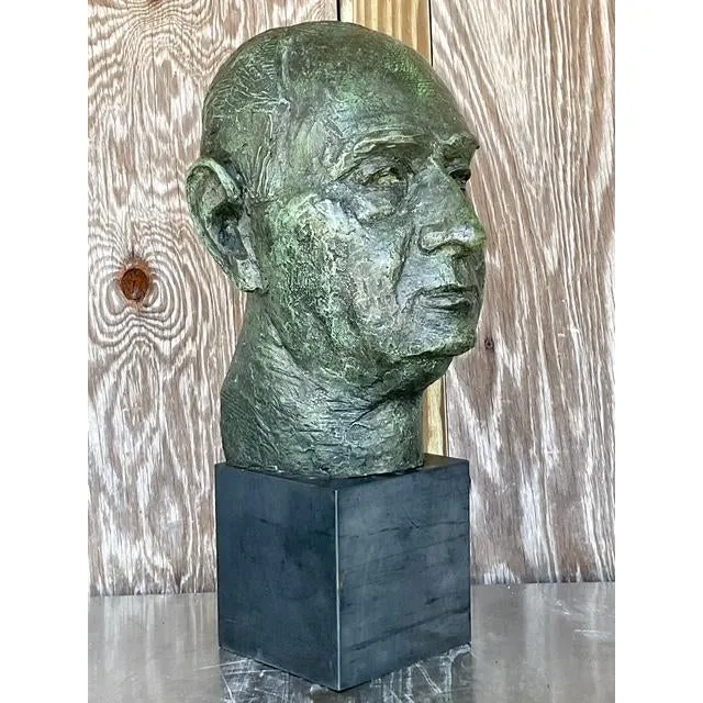 Vintage Boho Patinated Bronze Bust of Man — additional photo 4