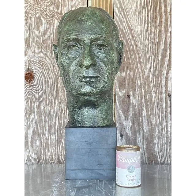 Vintage Boho Patinated Bronze Bust of Man — additional photo 5