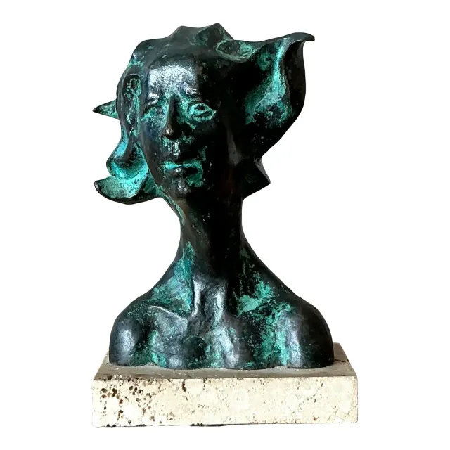 Vintage Boho Patinated Bronze Bust of Woman — additional photo 1