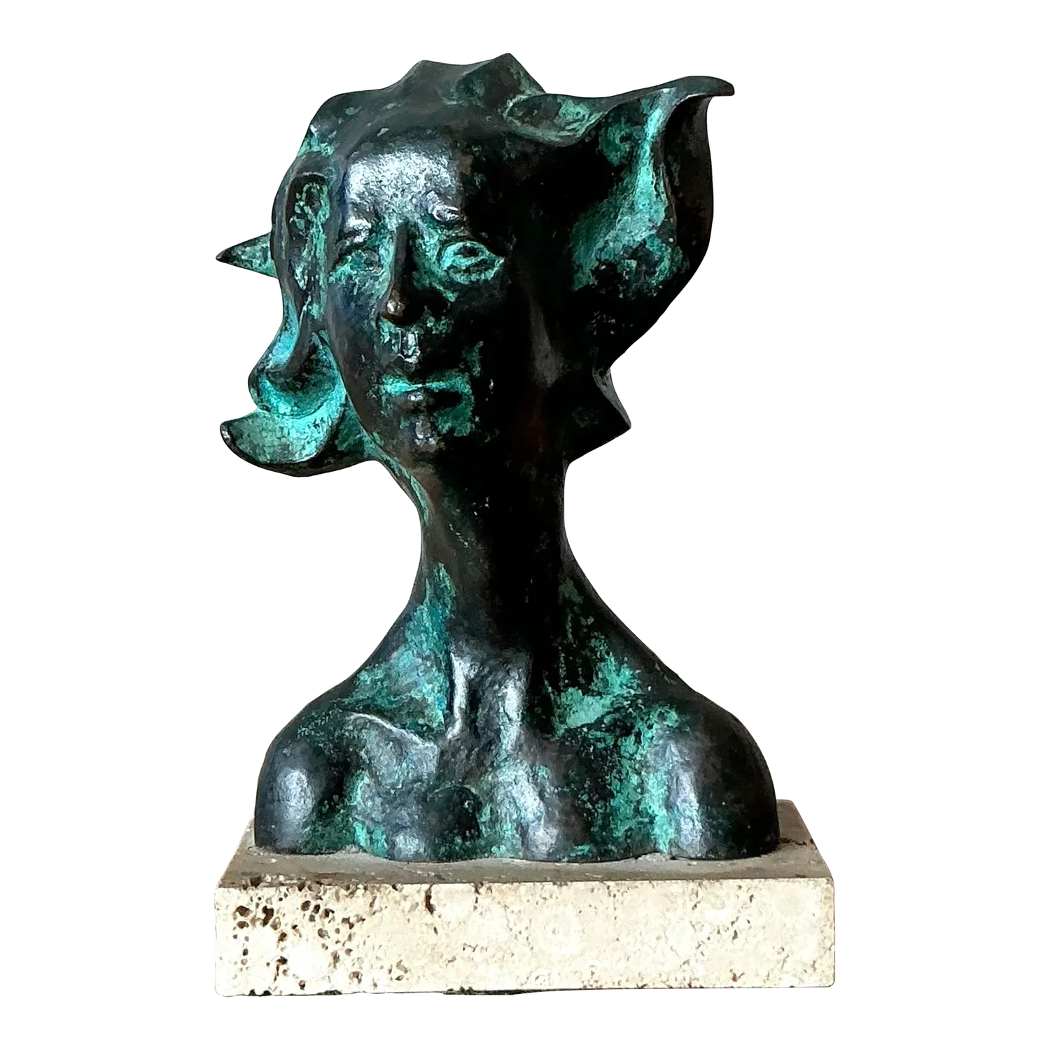 Vintage Boho Patinated Bronze Bust of Woman — additional photo 2