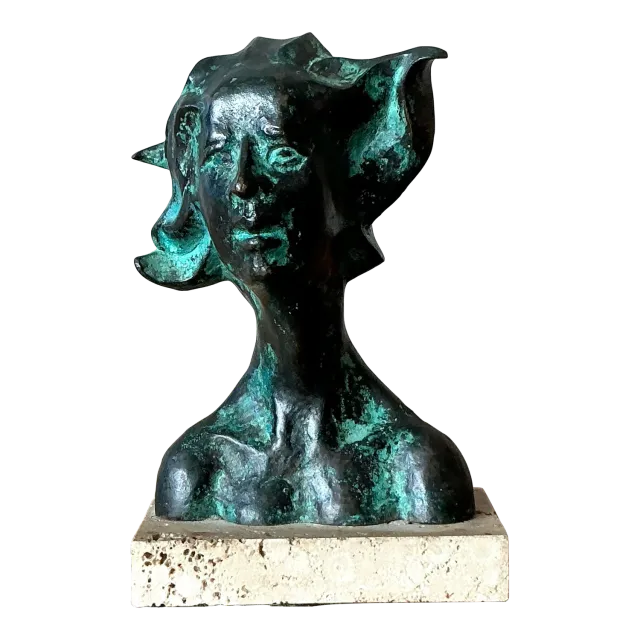 Vintage Boho Patinated Bronze Bust of Woman — additional photo 2