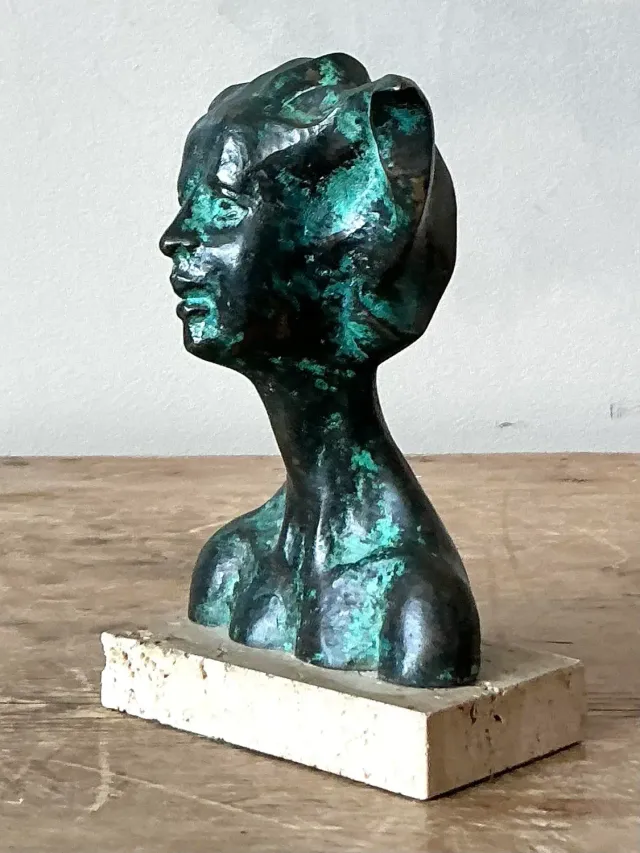 Vintage Boho Patinated Bronze Bust of Woman — additional photo 3