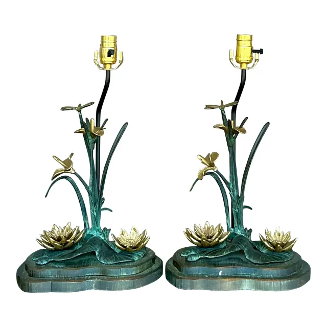 Vintage Boho Patinated Bronze Lily Pad Lamp — additional photo 1