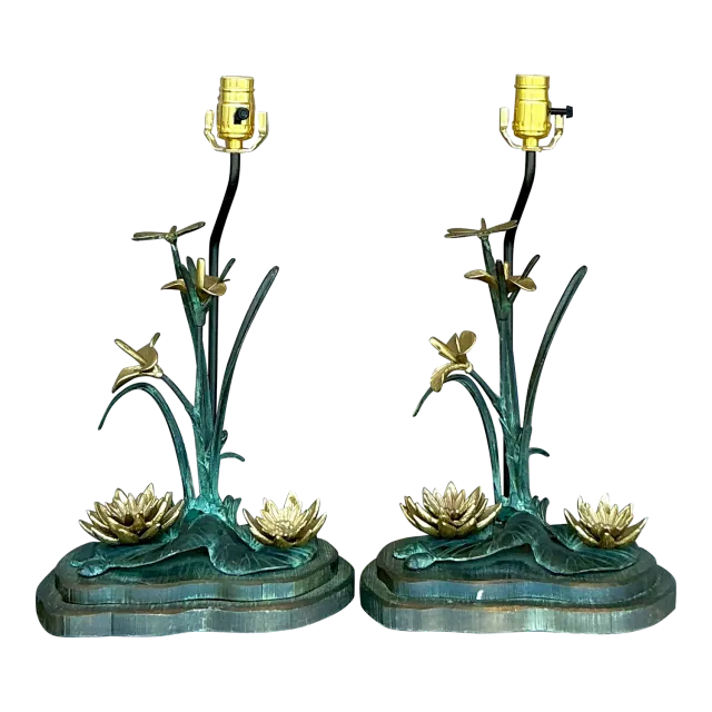 Vintage Boho Patinated Bronze Lily Pad Lamp — additional photo 3