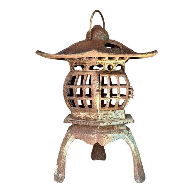 Vintage Boho Patinated Cast Iron Pagoda Lantern — additional photo 2