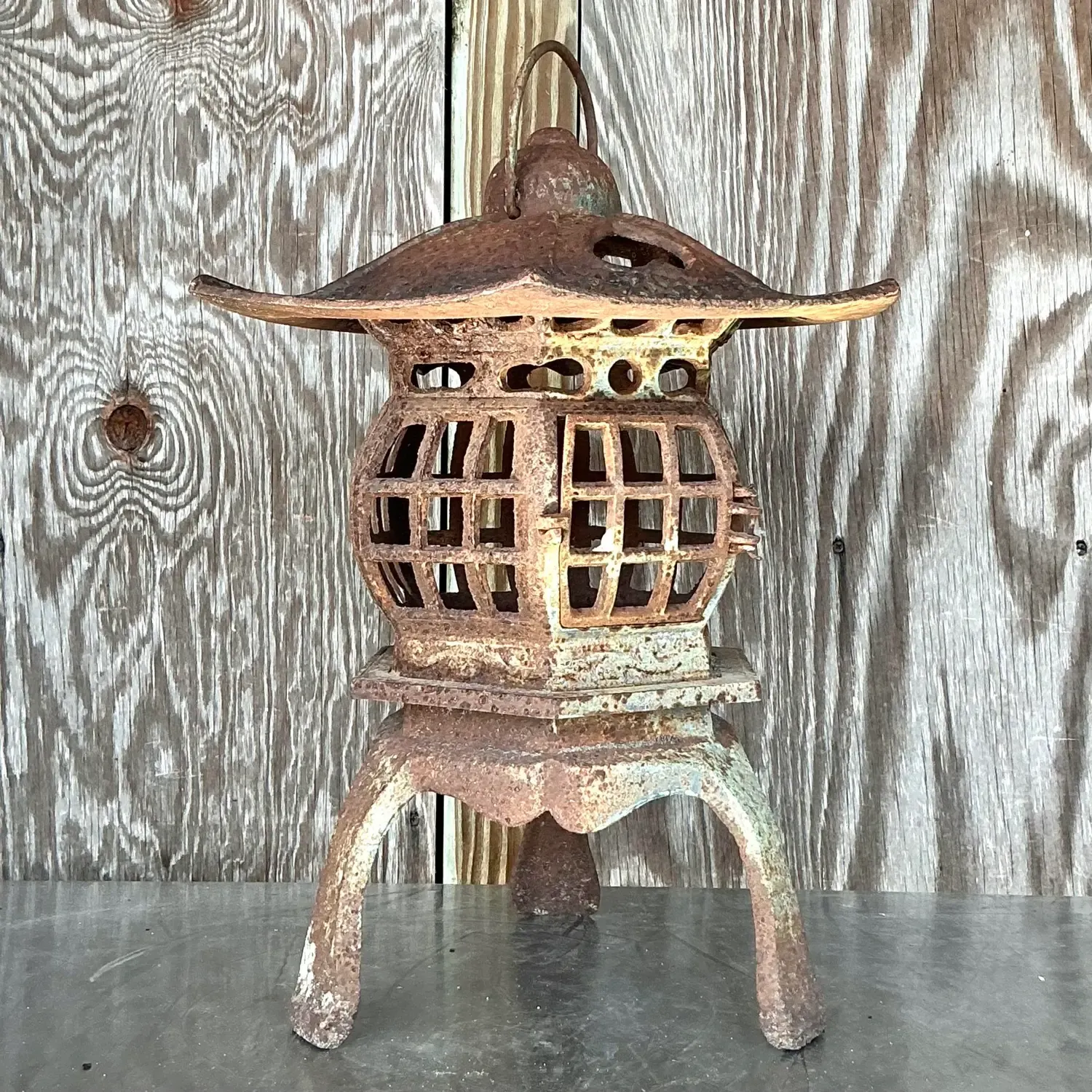 Vintage Boho Patinated Cast Iron Pagoda Lantern — additional photo 4