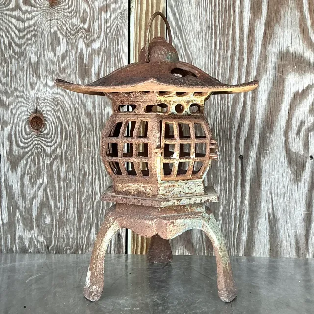 Vintage Boho Patinated Cast Iron Pagoda Lantern — additional photo 4