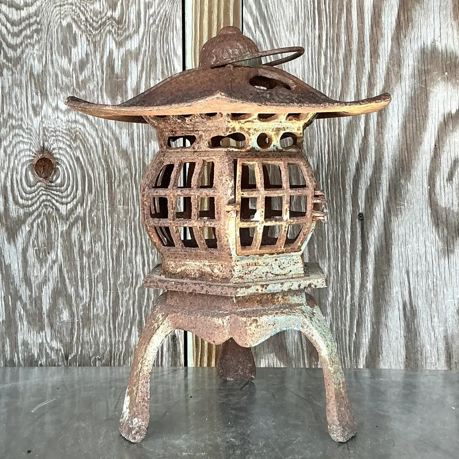 Vintage Boho Patinated Cast Iron Pagoda Lantern — additional photo 6