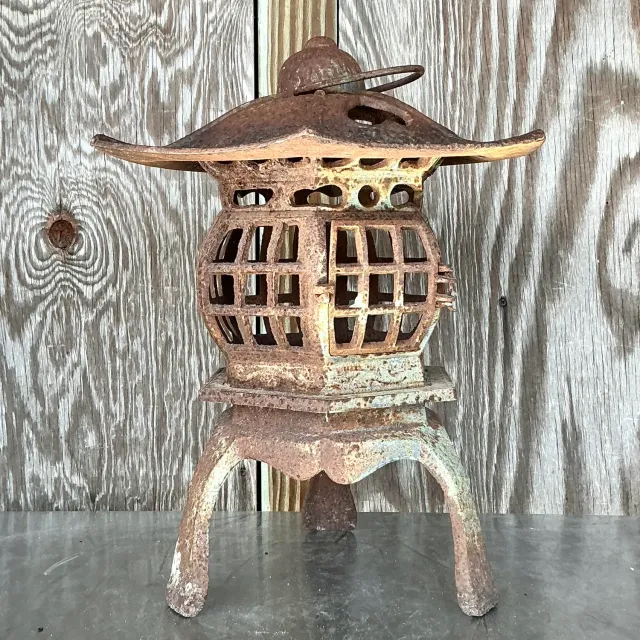 Vintage Boho Patinated Cast Iron Pagoda Lantern — additional photo 6