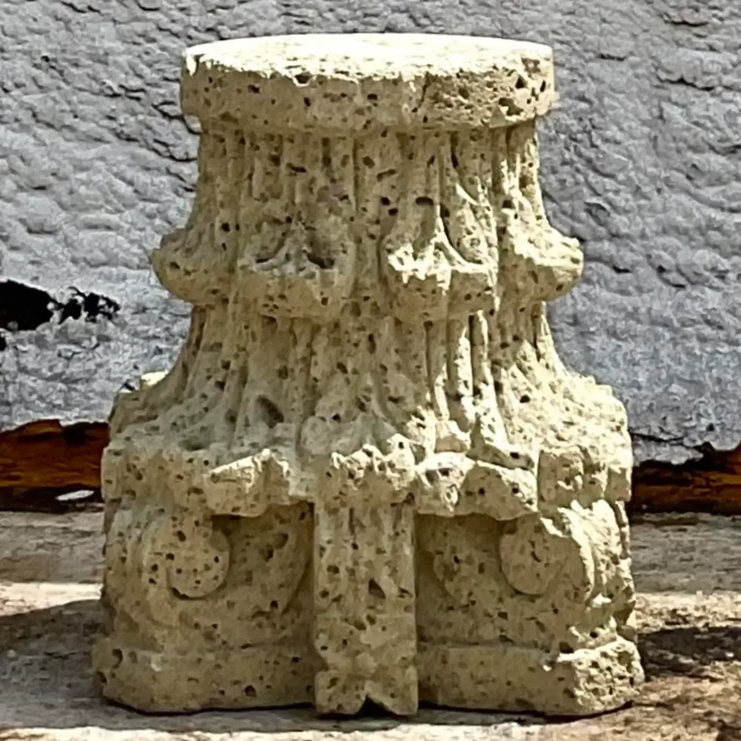 Vintage Boho Patinated Cast Stone Architectural Element Column — additional photo 3