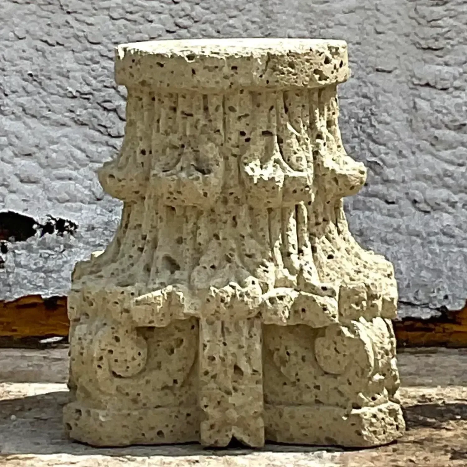 Vintage Boho Patinated Cast Stone Architectural Element Column — additional photo 4