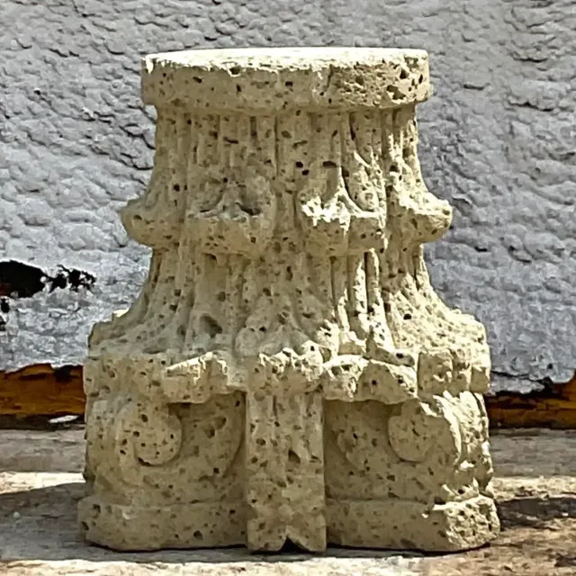 Vintage Boho Patinated Cast Stone Architectural Element Column — additional photo 4