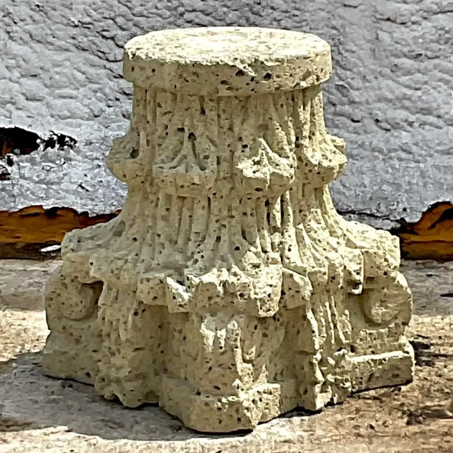 Vintage Boho Patinated Cast Stone Architectural Element Column — additional photo 5