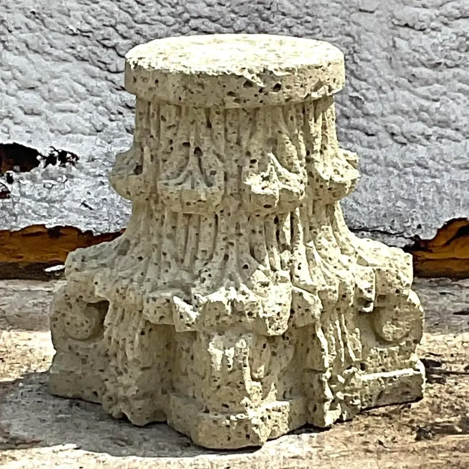 Vintage Boho Patinated Cast Stone Architectural Element Column — additional photo 7