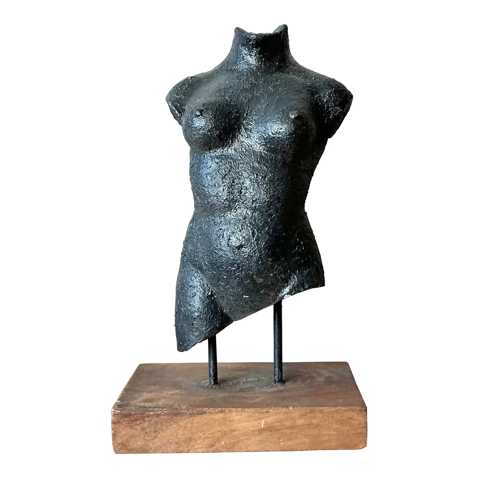Vintage Boho Patinated Ceramic Female Torso Sculpture — additional photo 1