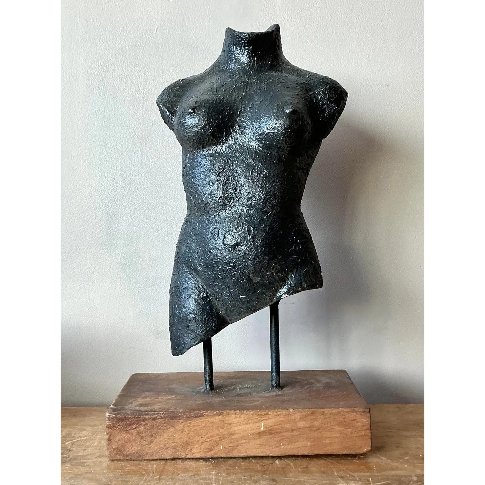 Vintage Boho Patinated Ceramic Female Torso Sculpture — additional photo 2