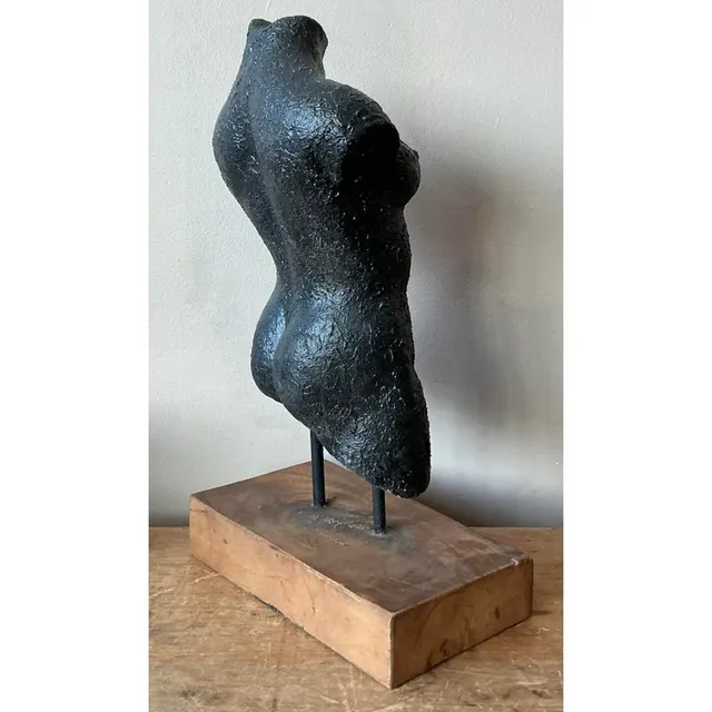 Vintage Boho Patinated Ceramic Female Torso Sculpture — additional photo 3