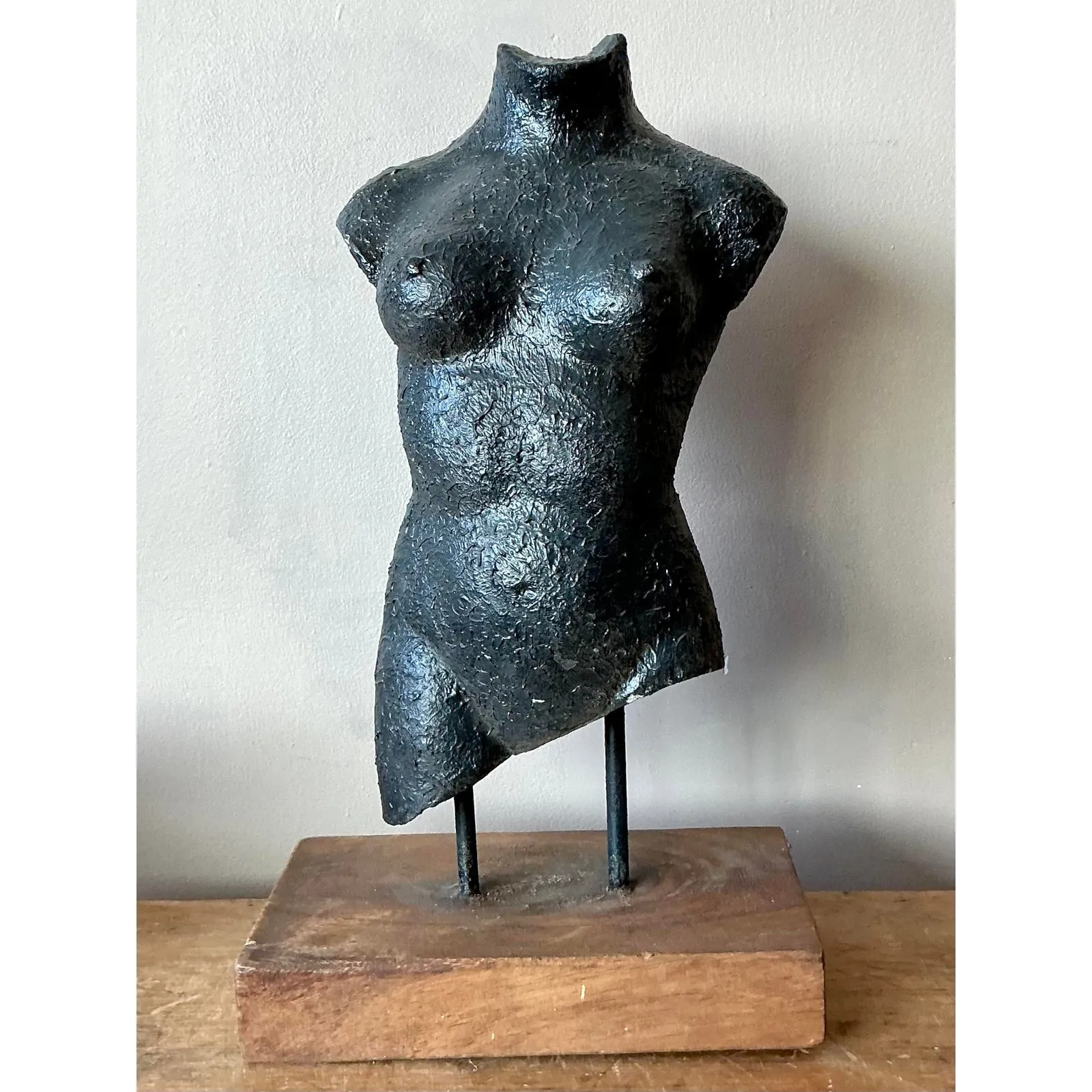 Vintage Boho Patinated Ceramic Female Torso Sculpture — additional photo 5