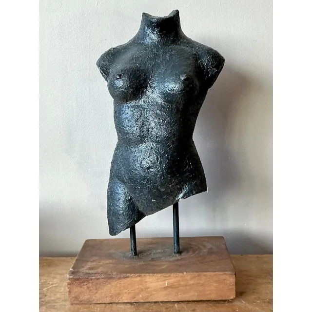 Vintage Boho Patinated Ceramic Female Torso Sculpture — additional photo 5