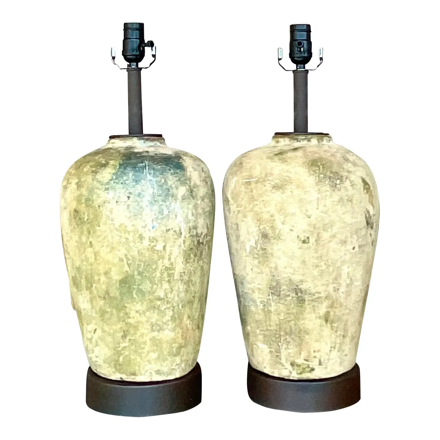 Vintage Boho Patinated Ceramic Table Lamps - a Pair — additional photo 1