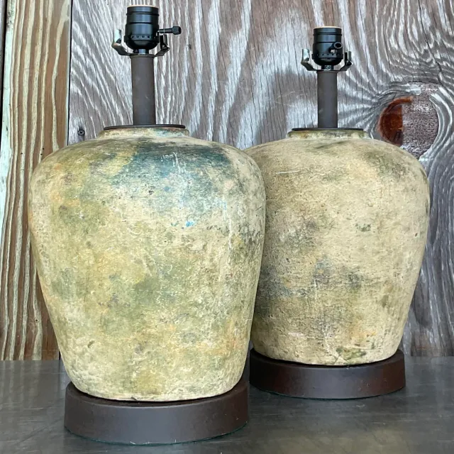 Vintage Boho Patinated Ceramic Table Lamps - a Pair — additional photo 4