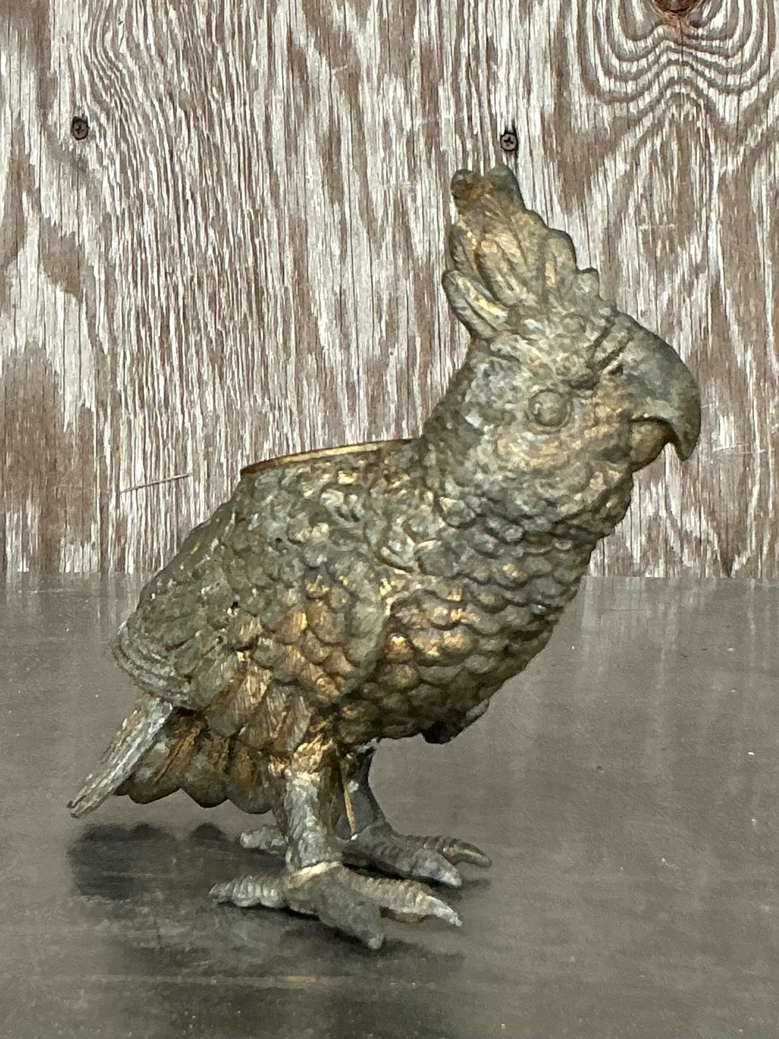 Vintage Boho Patinated Cockatoo Candle Holder