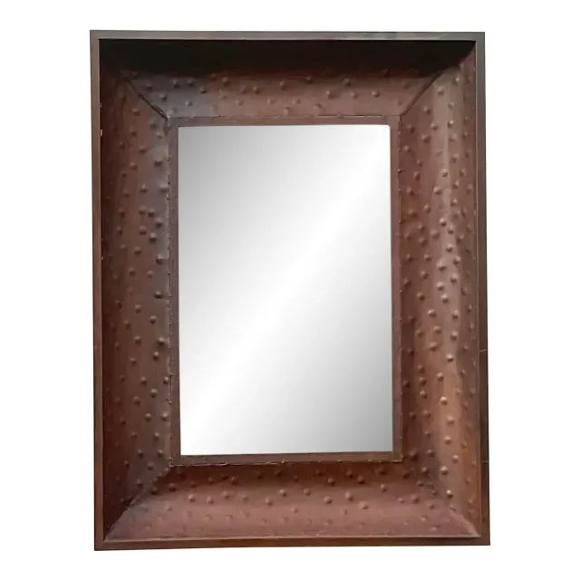 Vintage Boho Patinated Dimpled Metal Mirror — additional photo 1