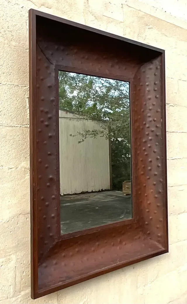 Vintage Boho Patinated Dimpled Metal Mirror — additional photo 2