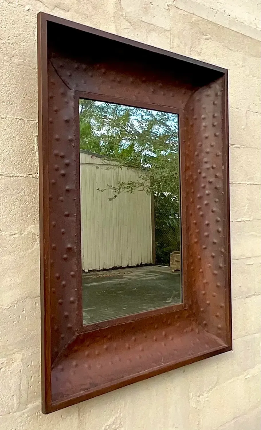 Vintage Boho Patinated Dimpled Metal Mirror — additional photo 3