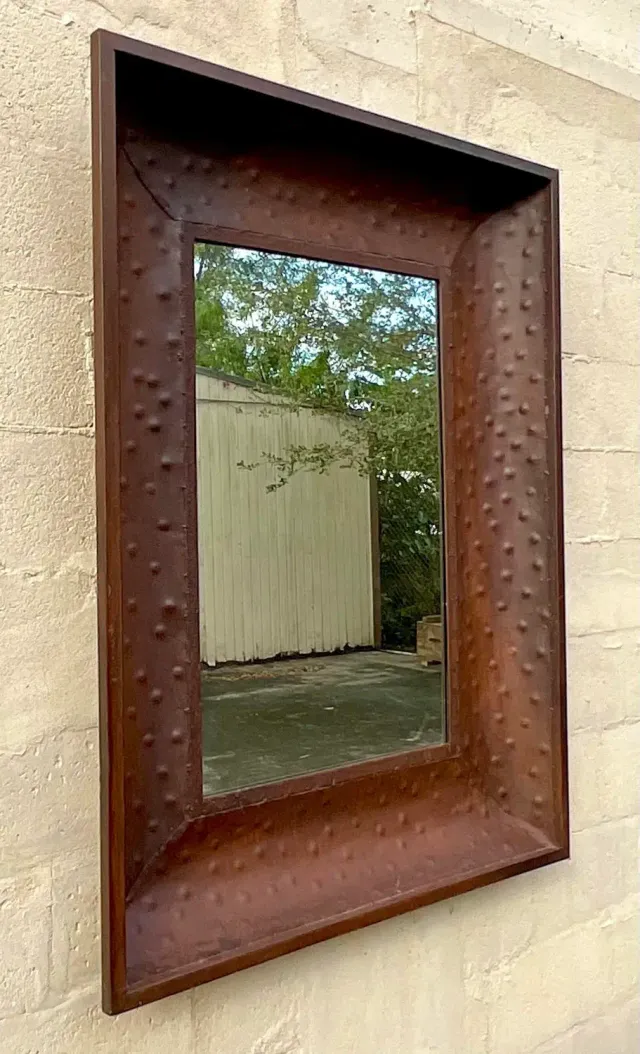 Vintage Boho Patinated Dimpled Metal Mirror — additional photo 3