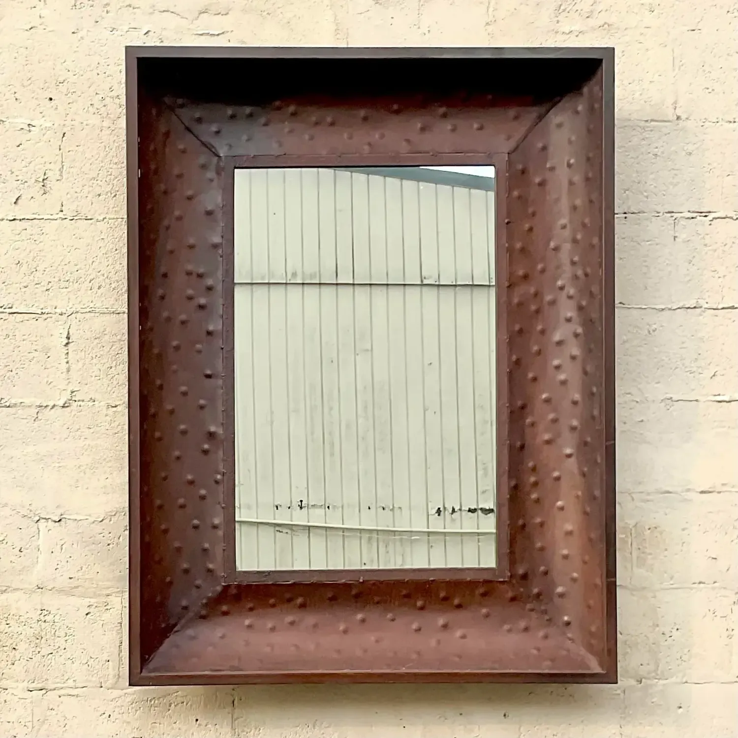 Vintage Boho Patinated Dimpled Metal Mirror — additional photo 4