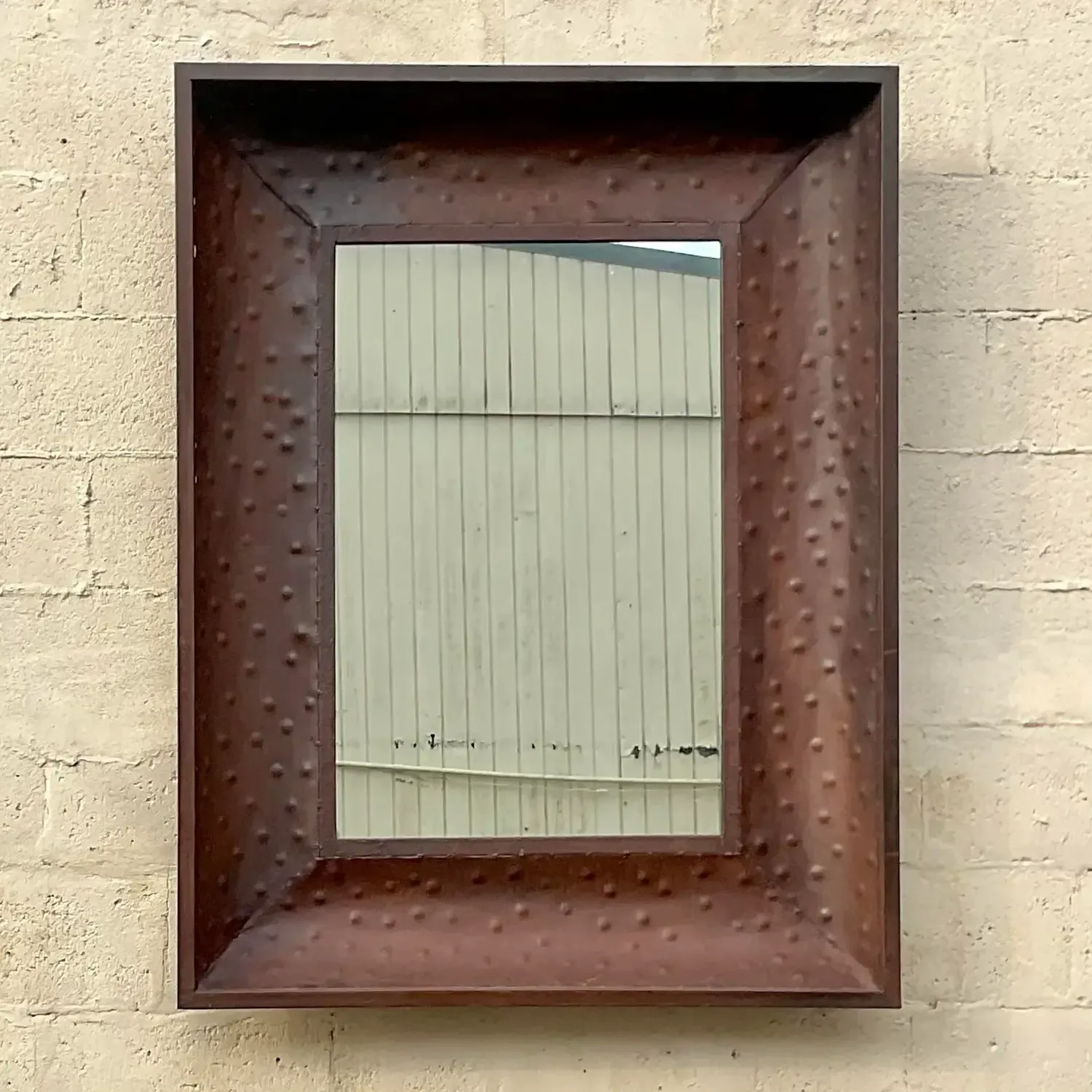 Vintage Boho Patinated Dimpled Metal Mirror — additional photo 5