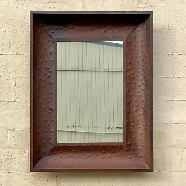 Vintage Boho Patinated Dimpled Metal Mirror — additional photo 5