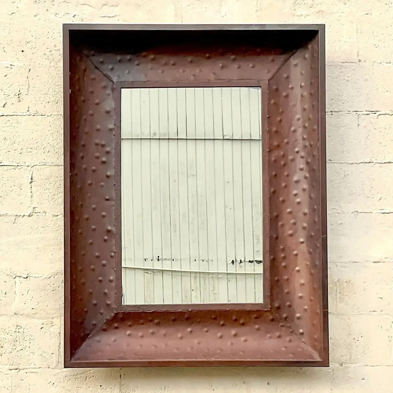 Vintage Boho Patinated Dimpled Metal Mirror — additional photo 6