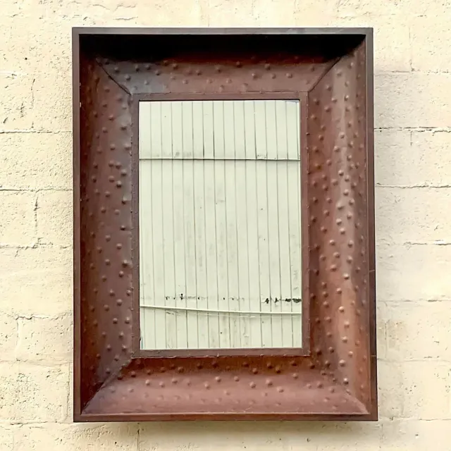 Vintage Boho Patinated Dimpled Metal Mirror — additional photo 6
