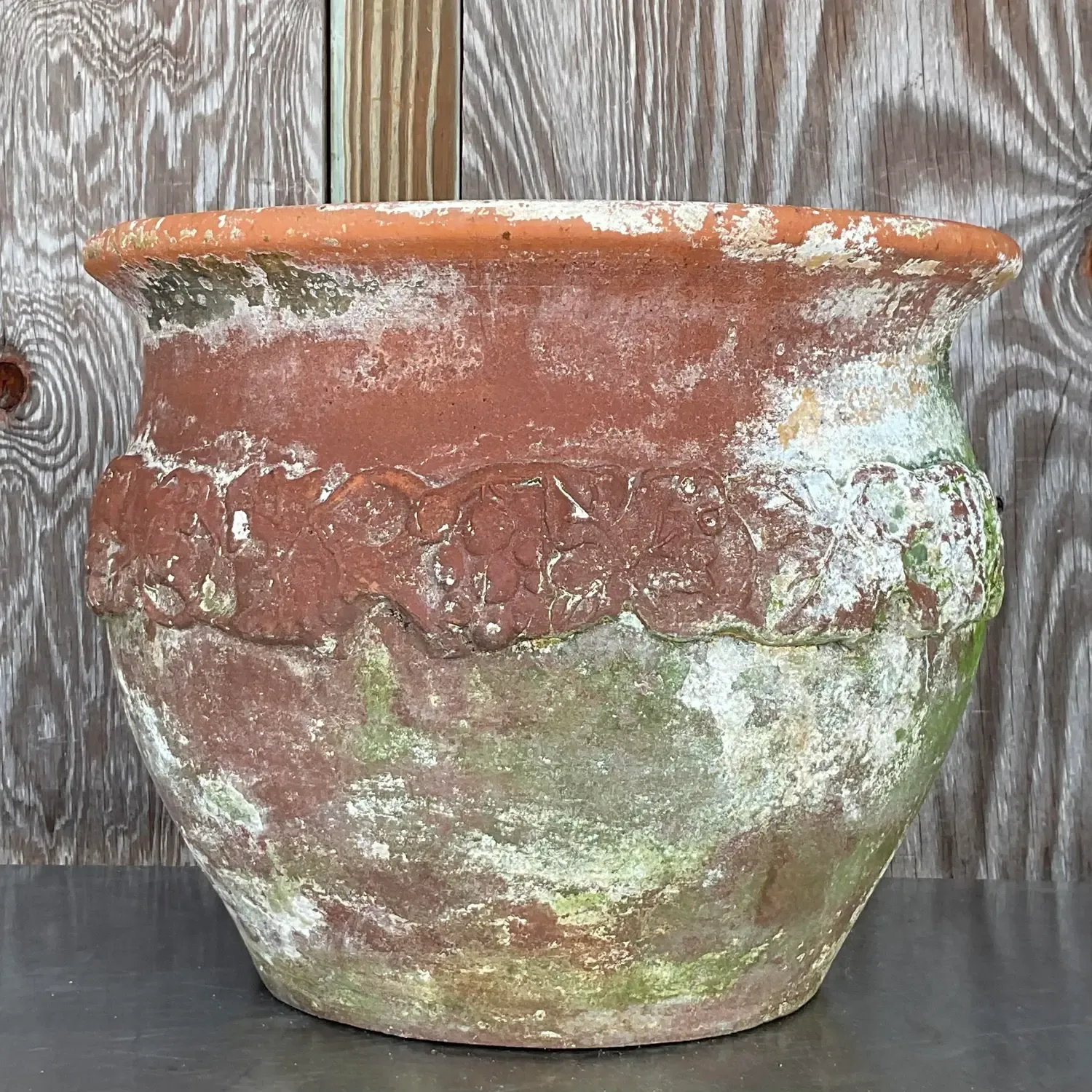 Vintage Boho Patinated Floral Band Terra Cotta Planter — additional photo 2