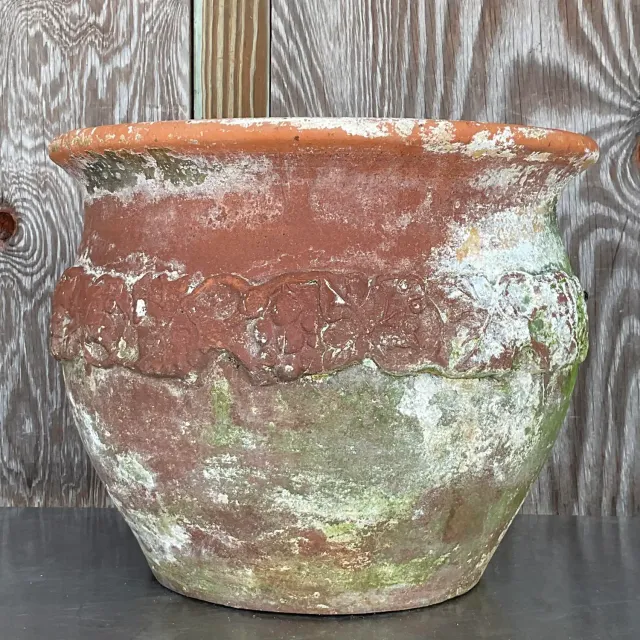 Vintage Boho Patinated Floral Band Terra Cotta Planter — additional photo 2