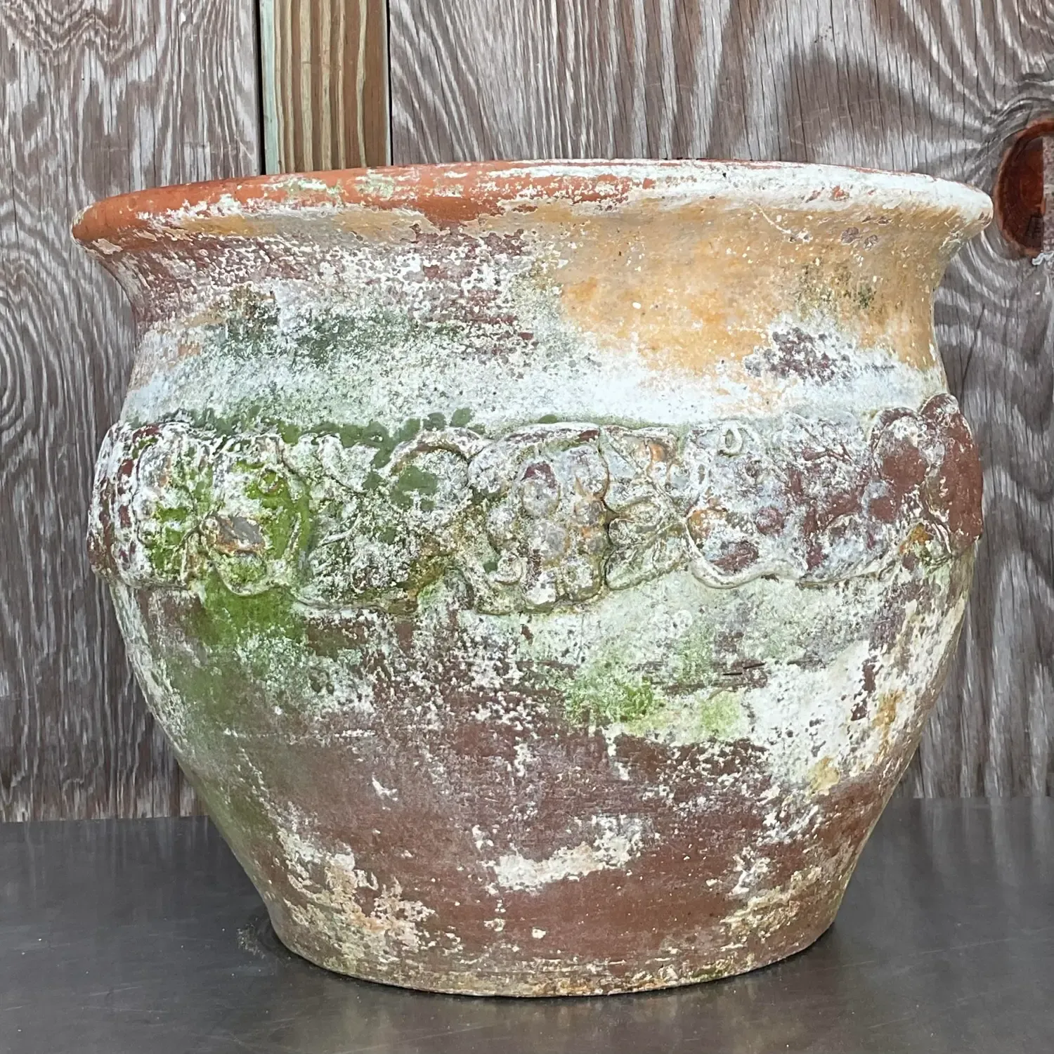 Vintage Boho Patinated Floral Band Terra Cotta Planter — additional photo 3
