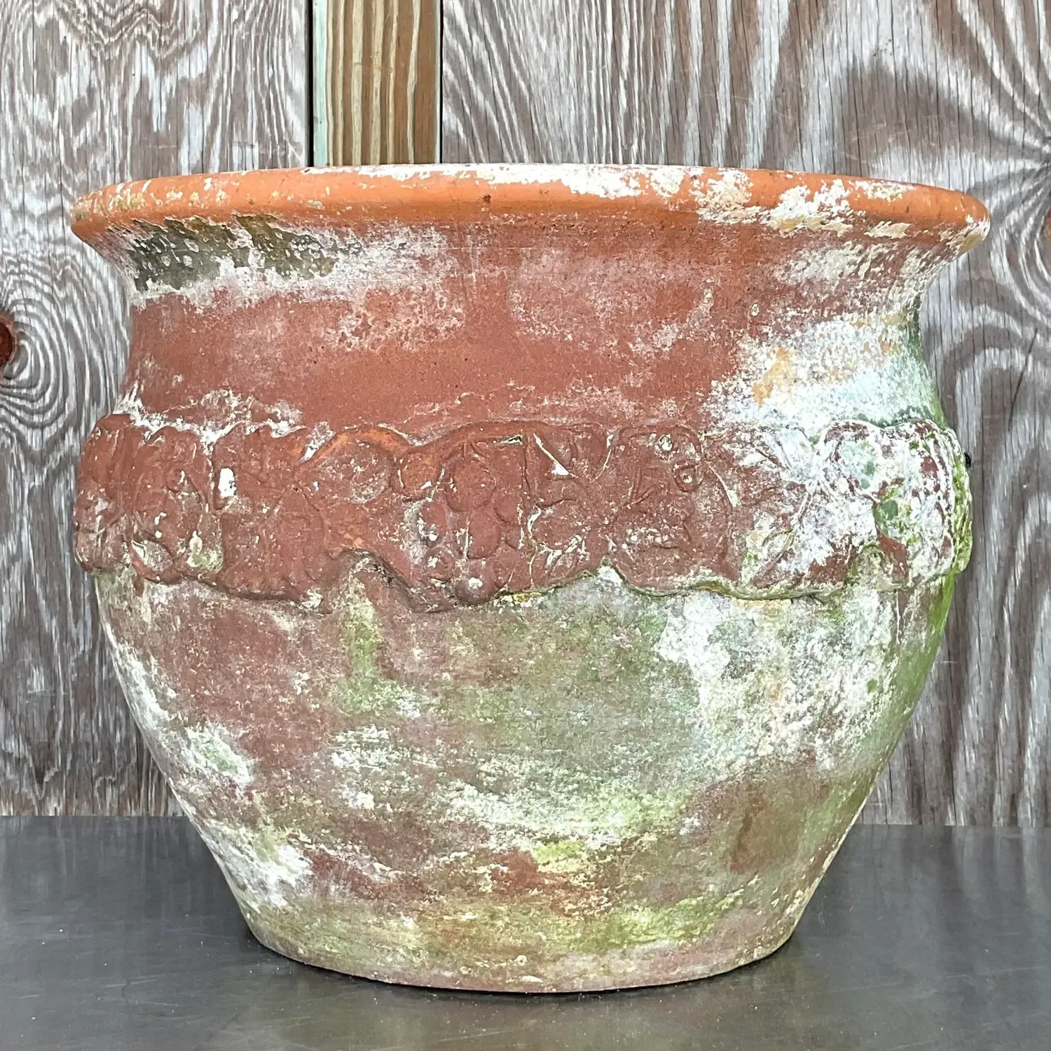 Vintage Boho Patinated Floral Band Terra Cotta Planter — additional photo 4