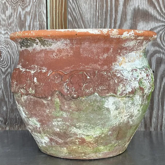 Vintage Boho Patinated Floral Band Terra Cotta Planter — additional photo 6