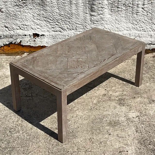 Vintage Boho Patinated Lattice Parsons Coffee Table — additional photo 4