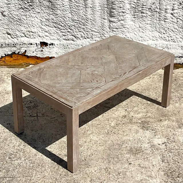 Vintage Boho Patinated Lattice Parsons Coffee Table — additional photo 5