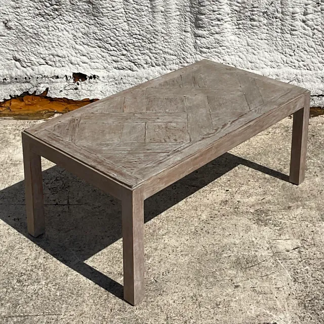 Vintage Boho Patinated Lattice Parsons Coffee Table — additional photo 6