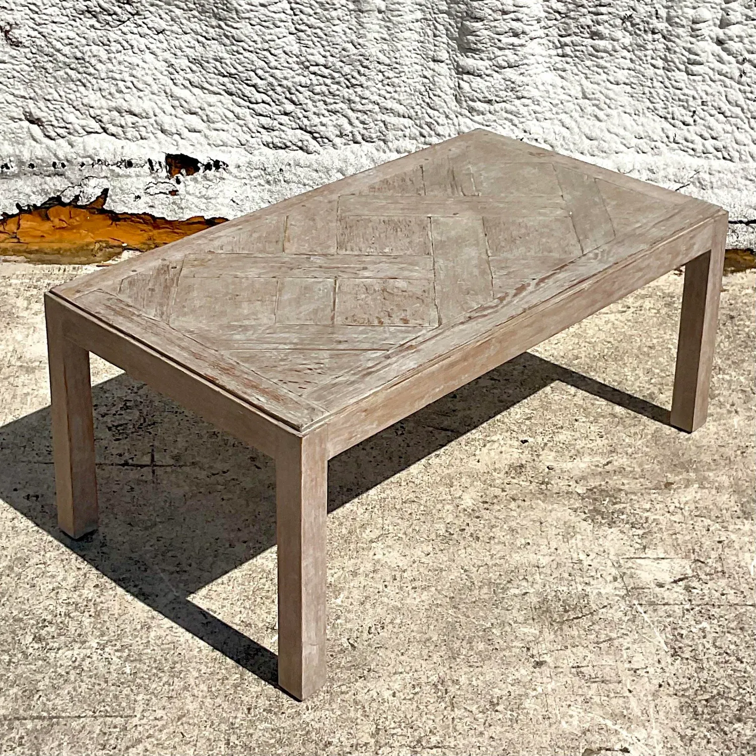 Vintage Boho Patinated Lattice Parsons Coffee Table — additional photo 8