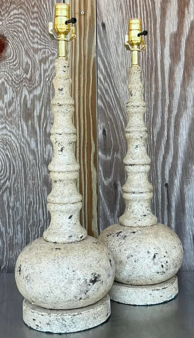 Vintage Boho Patinated Long Neck Lamps - a Pair — additional photo 2
